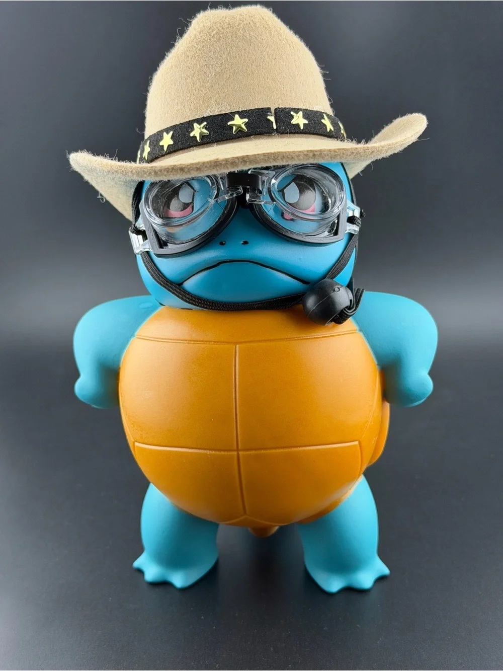 Pokemon Blue Turtle Figure with Orange Shell and Beige Hat
